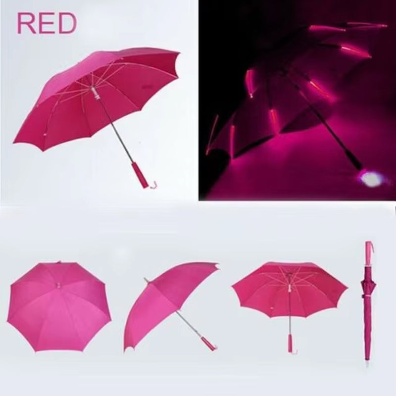 2024 Creative New Hot Fashion Cool Umbrella with LED Features 8 Rib Light Transparent with Flashlight Handle Umbrellas