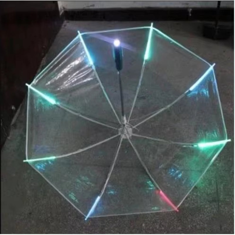 2024 Creative New Hot Fashion Cool Umbrella with LED Features 8 Rib Light Transparent with Flashlight Handle Umbrellas