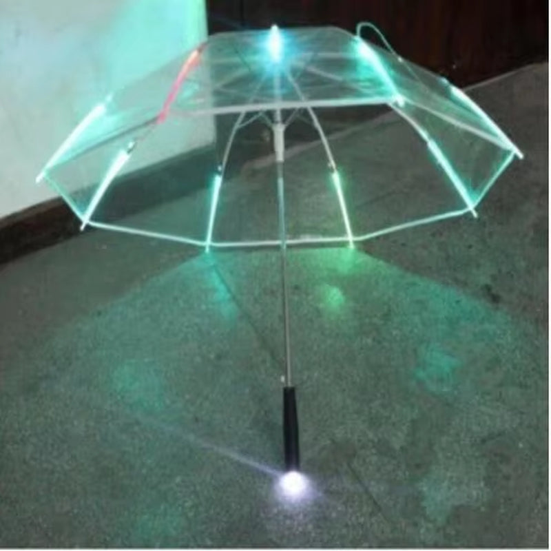 2024 Creative New Hot Fashion Cool Umbrella with LED Features 8 Rib Light Transparent with Flashlight Handle Umbrellas