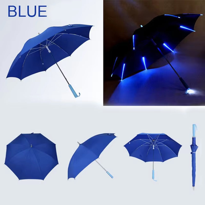 2024 Creative New Hot Fashion Cool Umbrella with LED Features 8 Rib Light Transparent with Flashlight Handle Umbrellas